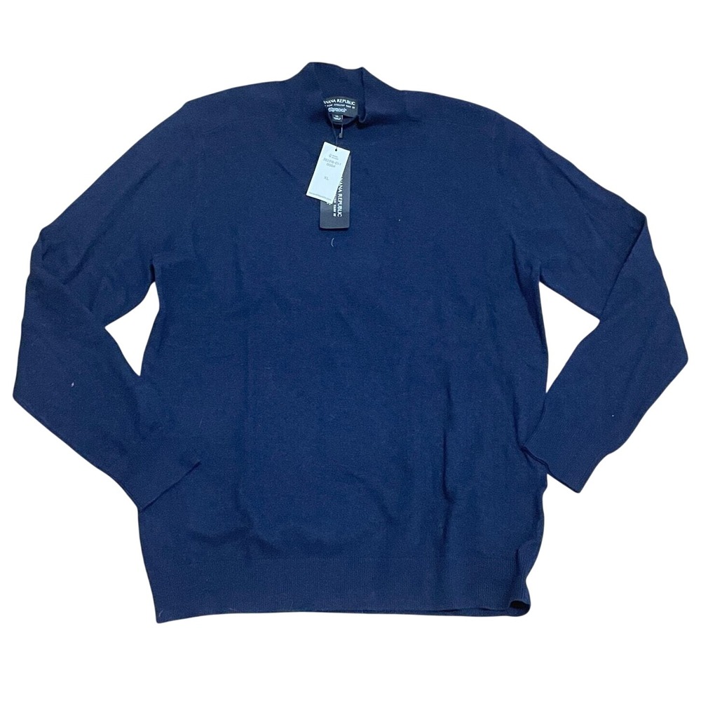 Banana Republic Mens XL Filpucci Italian Yarn Navy Mock Neck Classic Sweater NWT